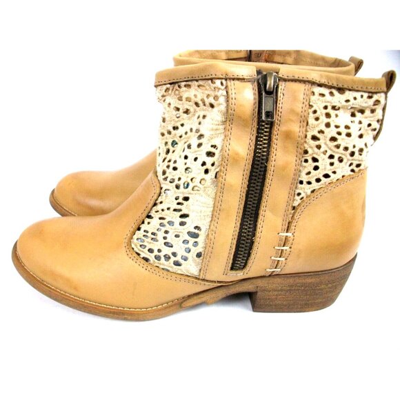 Cool Way Womens Leather Ankle Boot Tan Size 9 Zip Pre Owned - Picture 3 of 11